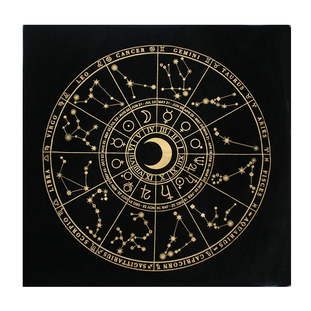 Toalha de Mesa Preto e Dourado para Tarot